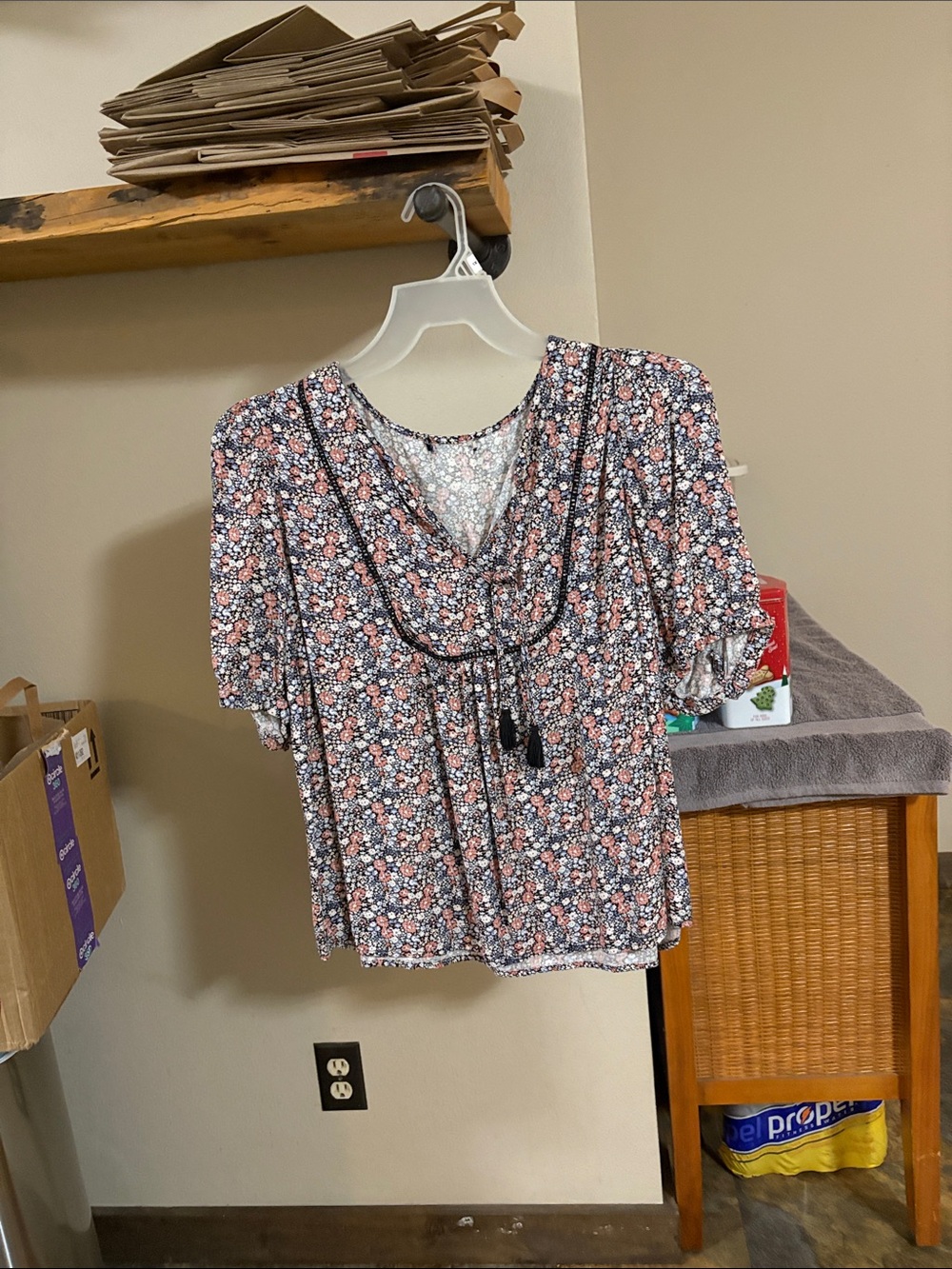Floral V-Neck Tie-Front Tunic Top in Navy and Coral